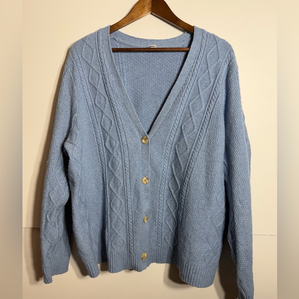 J Jill Light Blue Cable Knit Women’s Open Sweater Cardigan